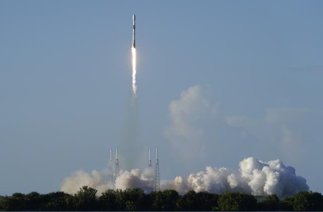 A SpaceX Falcon 9 rocket, with the Korea Pathfinder Lunar Orbiter, or KPLO, lifts off from launch complex 40 at the Cape Canaveral Space Force Station in Cape Canaveral, Fla., Thursday, Aug. 4, 2022. South Korea joined the stampede to the moon Thursday with the launch of a lunar orbiter that will scout out future landing spots. (AP Photo/John Raoux)