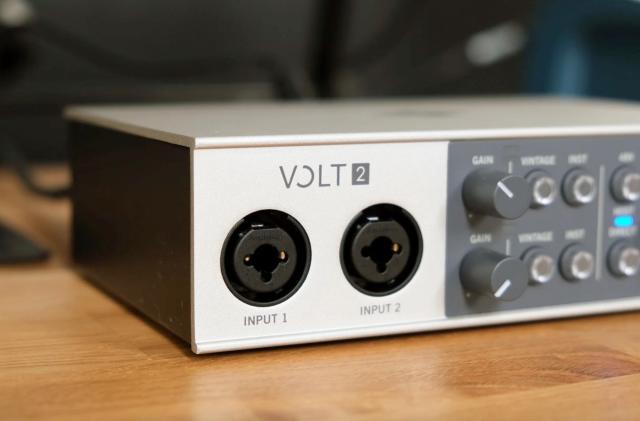 An image of an audio interface on a desk. 