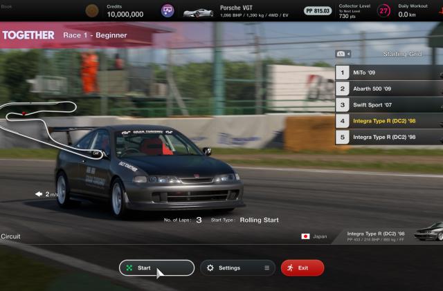 Screenshots of various aspects of the GT Sophy racing experience