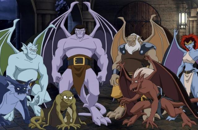 Artwork of winged creatures known as gargoyles.