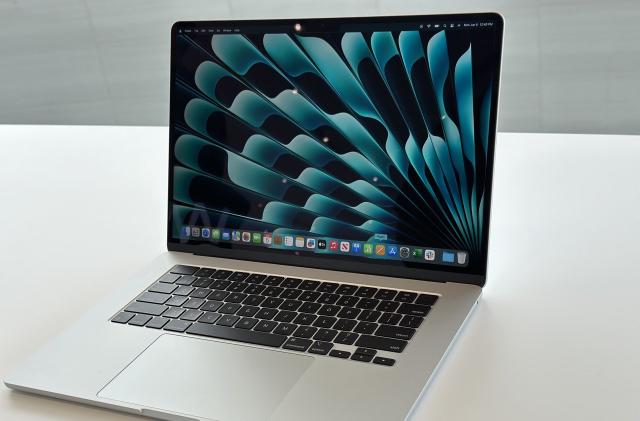 The new 15-inch MacBook Air on a plain white table.