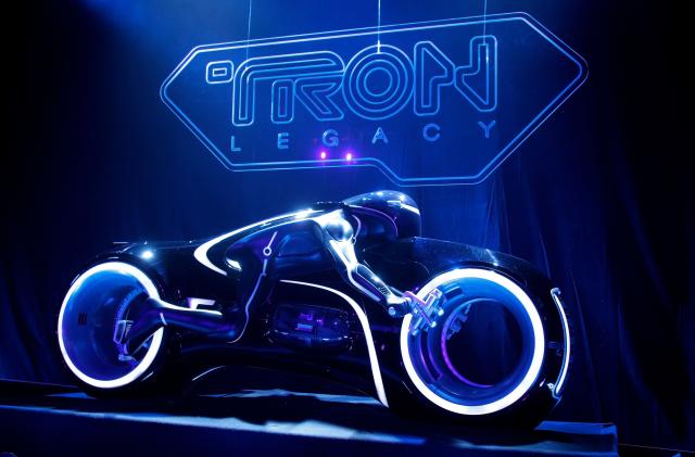A light cycle prop is seen at the world premiere of "TRON: Legacy" in Hollywood, California, December 11, 2010. REUTERS/Danny Moloshok (UNITED STATES - Tags: ENTERTAINMENT)