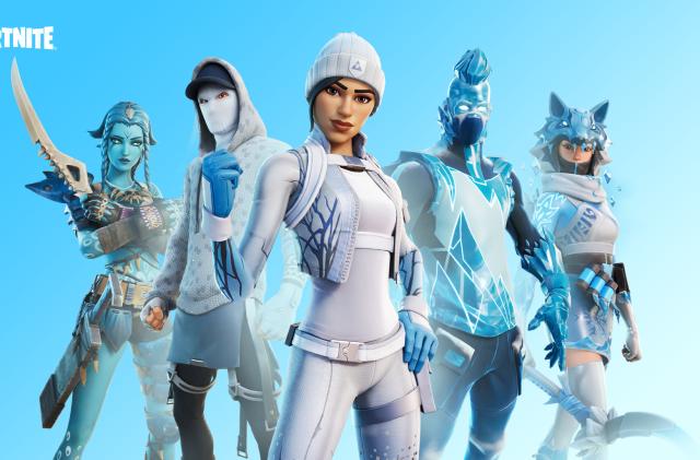 Fortnite characters pictured against a blue background