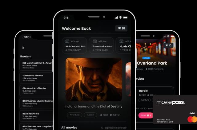 A few images showing the MoviePass app and iconic whip-user Indiana Jones.