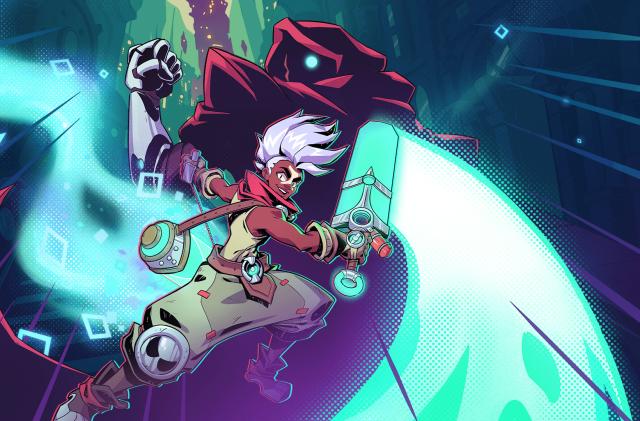 Key art for Convergence: A League of Legends Story, featuring a character holding a gloved fist in the air and holding a glowing sword with their other hand.
