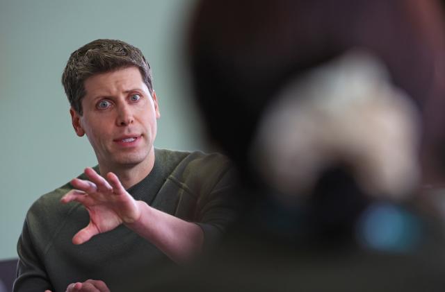 SAN FRANCISCO, CALIFORNIA - NOVEMBER 06: OpenAI CEO Sam Altman speaks to members of the media during the OpenAI DevDay event on November 06, 2023 in San Francisco, California. Altman delivered the keynote address at the first ever Open AI DevDay conference. (Photo by )